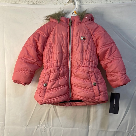 Tommy Hilfiger Baby Girls Long Puffer with Faux Fur Hood - Picture 2 of 12